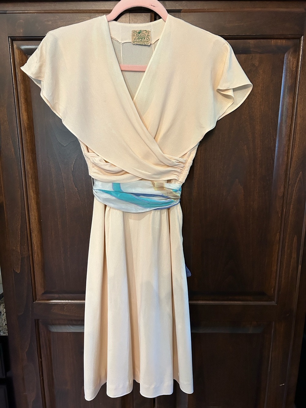 1950’s Sz S Apex Pale Blush Wrap-Style Midi Dress